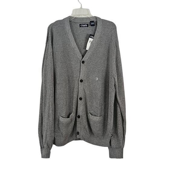Chaps Men's Grandpa Cardigan Sweater Cotton Sz XL Steel Gray NWT - Picture 1 of 8